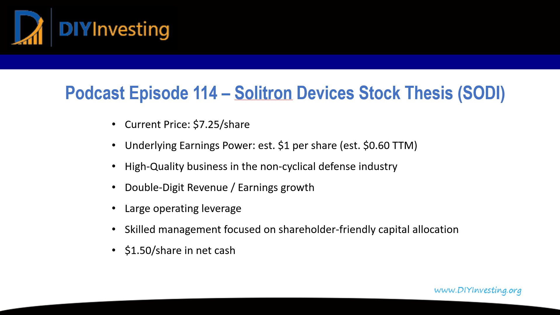 114 – Solitron Devices Stock Thesis (SODI)