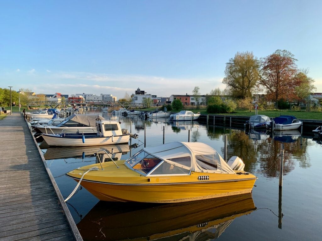 Boats parked on a marina