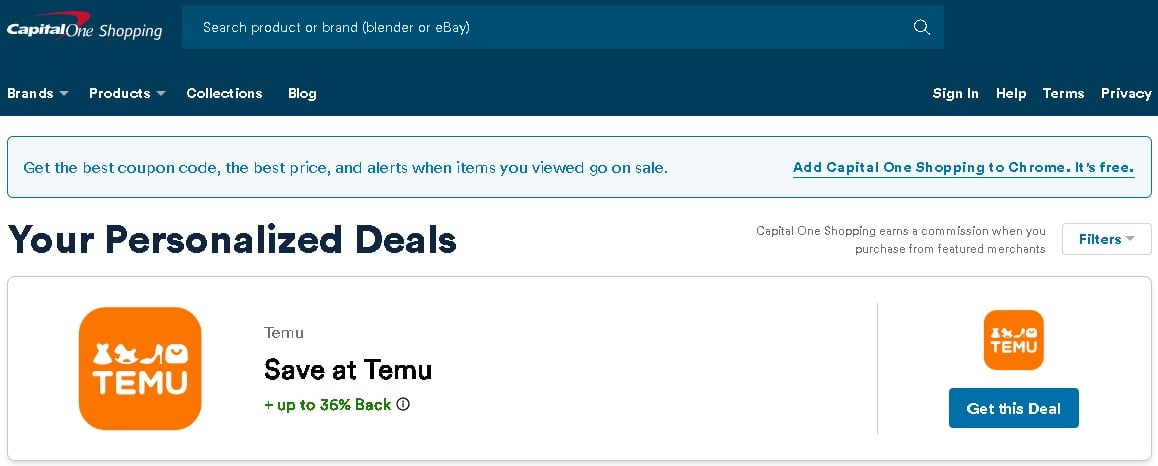 CapitalOne Shopping website