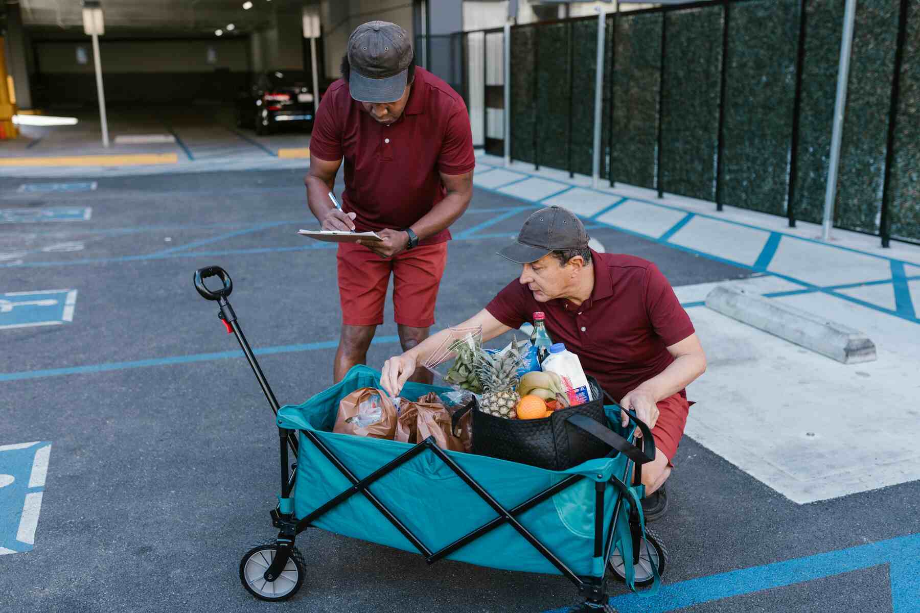 Two man checking the groceries for delivery
